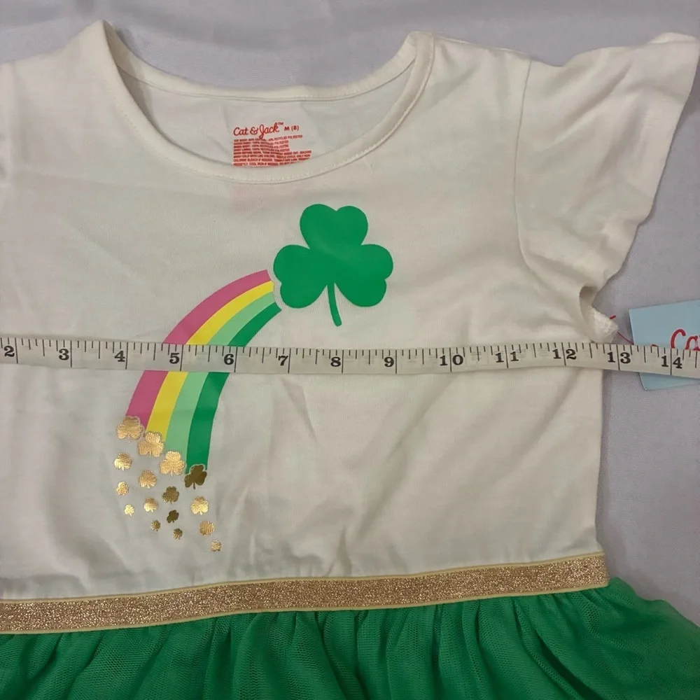 Cat & Jack Girls' St. Patrick's Day Tiered Tulle Short Sleeve Dress Size M/8